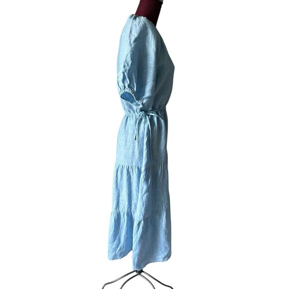 Aritzia Wilfred Decadence Linen Midi Dress Tiered size S Chambray Buoy Blue Shor - Picture 12 of 12